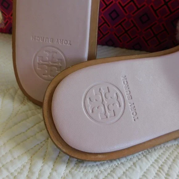 New Tory Burch Aspen Shearling sandals Sea Shell pink crystal embellished slides - Picture 3 of 16